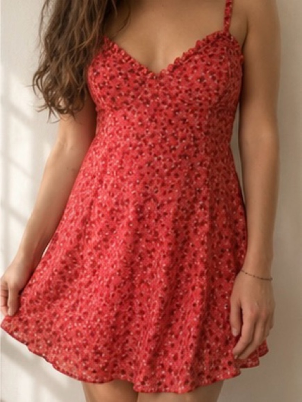Red Floral Ruffle Strap Babydoll Mini Dress | Cottagecore Coquette Y2K